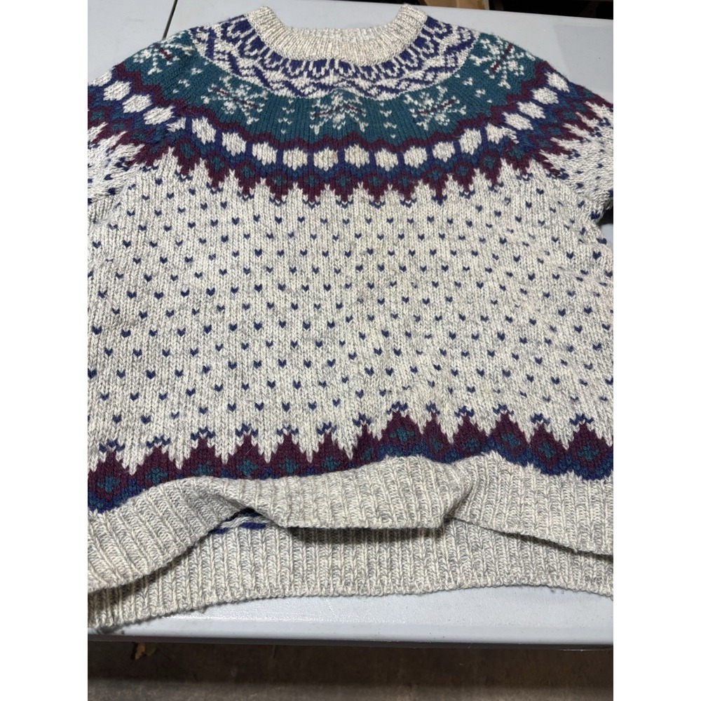 Vintage cotton knit sweater cape isle‎ knitters Size L Snowflake Sweater
